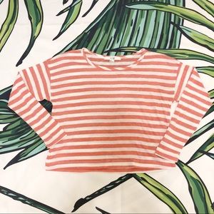 FOREVER 21 Cropped Pink & White Long Sleeve Shirt